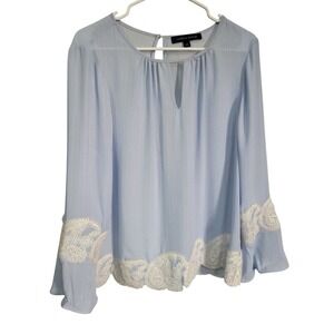 Tommy Hilfiger Blouse Bell Sleeve Lace Trim Striped Top Keyhole Size S